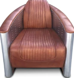 Casa Padrino Luxus Art Deco Leder Sessel 69 x 70 x H. 82 cm - Verschiedene Farben - Aluminium Wohnzimmer Sessel mit Echtleder - Aluminium Flugzeug Flieger Sessel Möbel