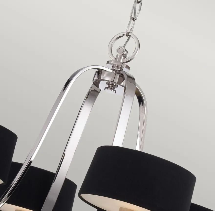 Casa Padrino Luxus Art Deco LED Kronleuchter Silber / Schwarz Ø 77,5 x H. 57,2 cm - Runder Metall Kronleuchter mit Lampenschirmen - Wohnzimmer Kronleuchter - Art Deco Leuchten - Luxus Leuchten