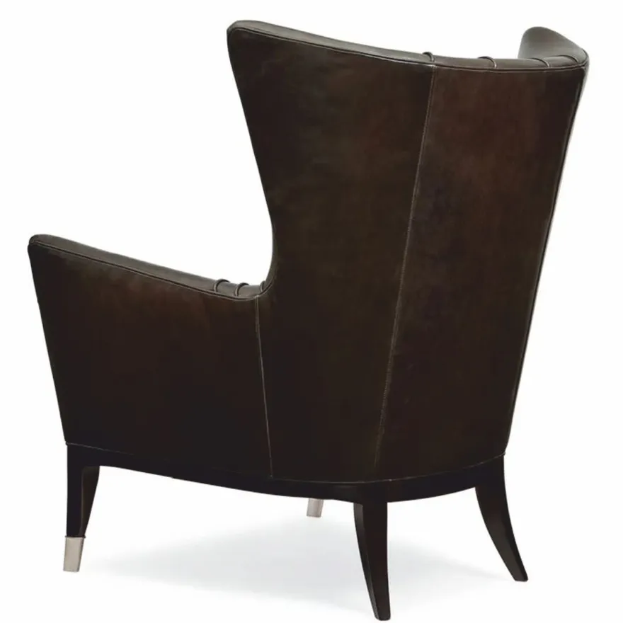 Casa Padrino Luxus Art Deco Leder Ohrensessel Braun / Schwarz / Silber H. 102 cm