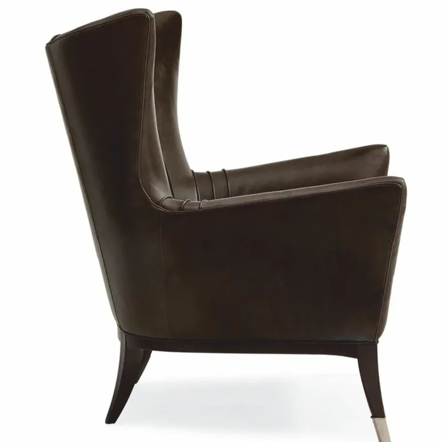 Casa Padrino Luxus Art Deco Leder Ohrensessel Braun / Schwarz / Silber H. 102 cm