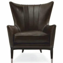 Casa Padrino Luxus Art Deco Leder Ohrensessel Braun / Schwarz / Silber H. 102 cm
