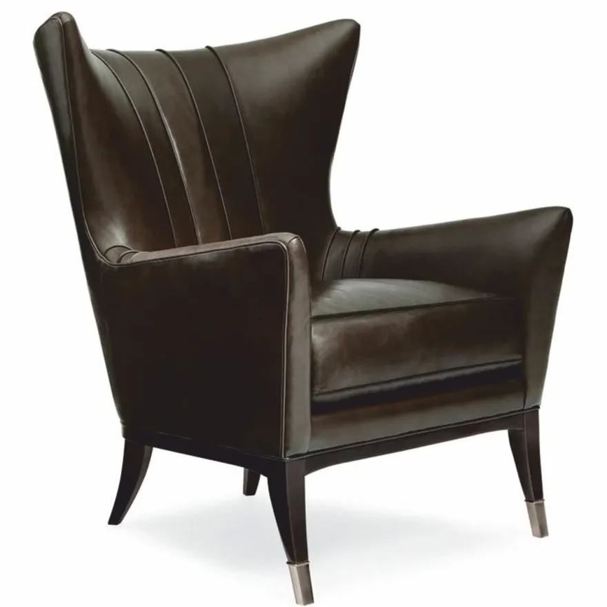 Casa Padrino Luxus Art Deco Leder Ohrensessel Braun / Schwarz / Silber H. 102 cm