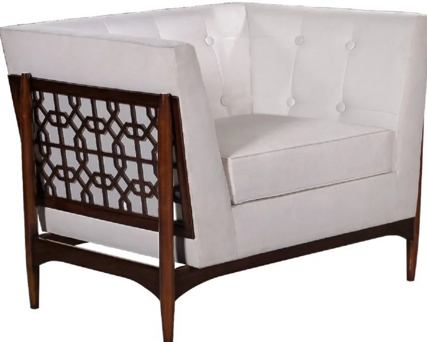 Casa Padrino Luxus Art Deco Lounge Salon Sessel Weiß / Dunkelbraun 113 x 78 x H. 83 cm - Art Deco Wohnzimmer Möbel - Luxus Qualität