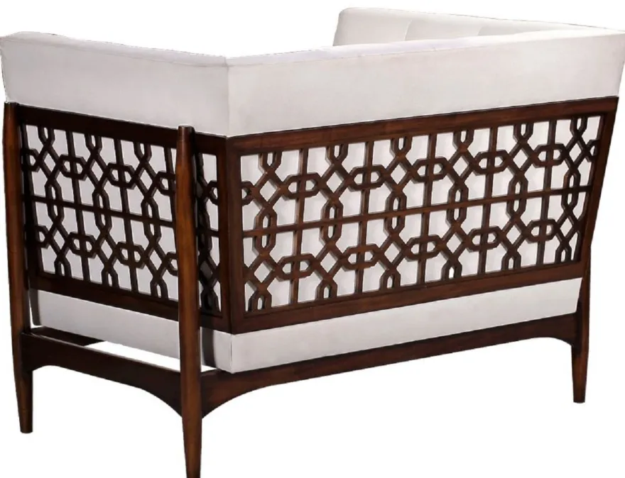 Casa Padrino Luxus Art Deco Lounge Salon Sessel Weiß / Dunkelbraun 113 x 78 x H. 83 cm - Art Deco Wohnzimmer Möbel - Luxus Qualität