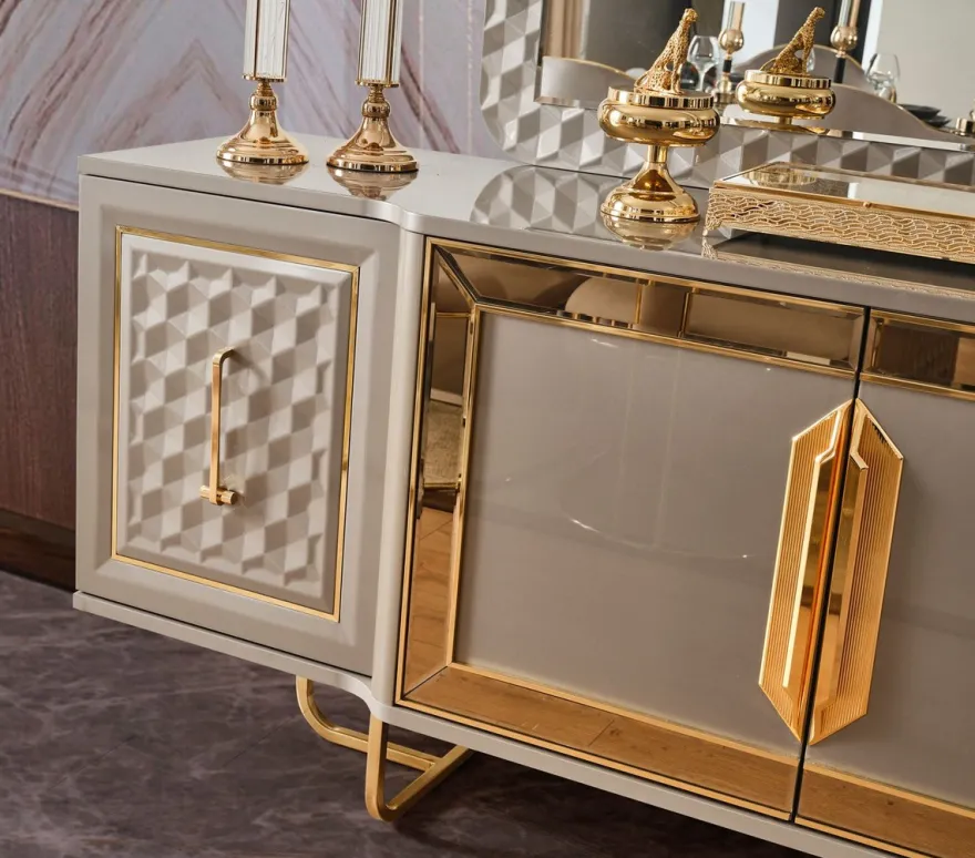 Casa Padrino Luxus Art Deco Möbel Set Grau / Gold - 1 Luxus Art Deco Sideboard mit 4 Türen & 1 Luxus Art Deco Spiegel - Art Deco Möbel - Luxus Möbel - Luxus Einrichtung - Art Deco Einrichtung