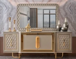 Casa Padrino Luxus Art Deco Möbel Set Grau / Gold - 1 Luxus Art Deco Sideboard mit 4 Türen & 1 Luxus Art Deco Spiegel - Art Deco Möbel - Luxus Möbel - Luxus Einrichtung - Art Deco Einrichtung