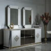 Casa Padrino Luxus Art Deco Möbel Set Weiß / Gold - 1 Sideboard & 2 Spiegel - Edel & Prunkvoll