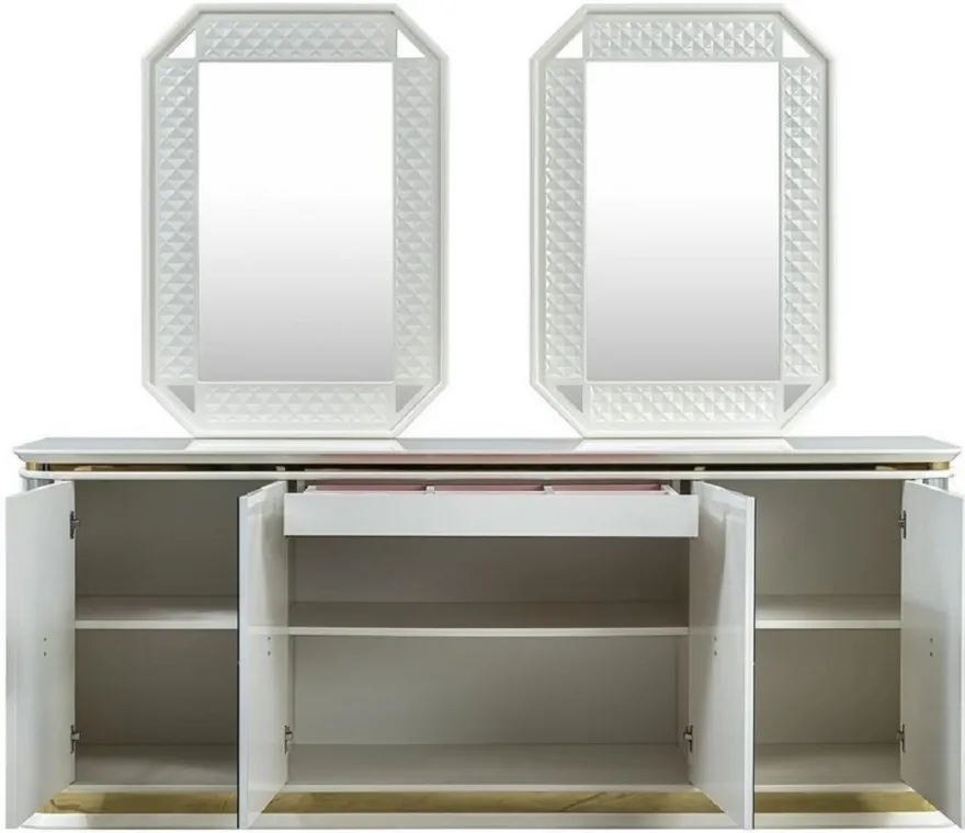 Casa Padrino Luxus Art Deco Möbel Set Weiß / Gold - 1 Sideboard & 2 Spiegel - Edel & Prunkvoll