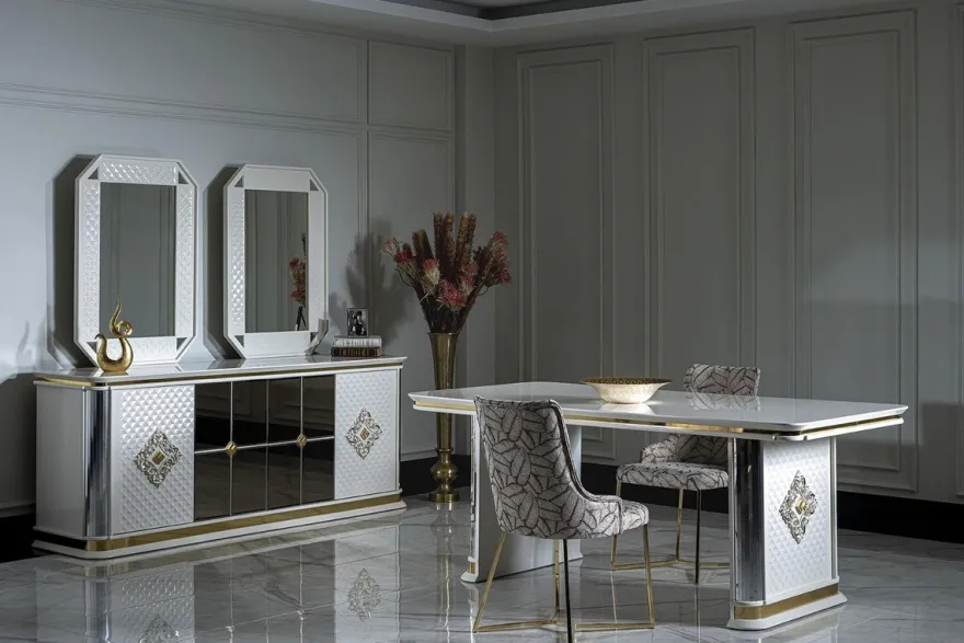 Casa Padrino Luxus Art Deco Möbel Set Weiß / Gold - 1 Sideboard & 2 Spiegel - Edel & Prunkvoll
