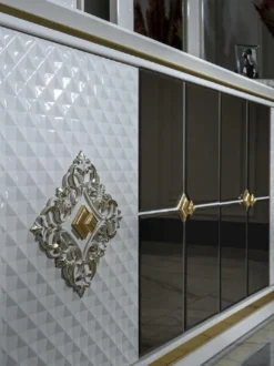 Casa Padrino Luxus Art Deco Möbel Set Weiß / Gold - 1 Sideboard & 2 Spiegel - Edel & Prunkvoll