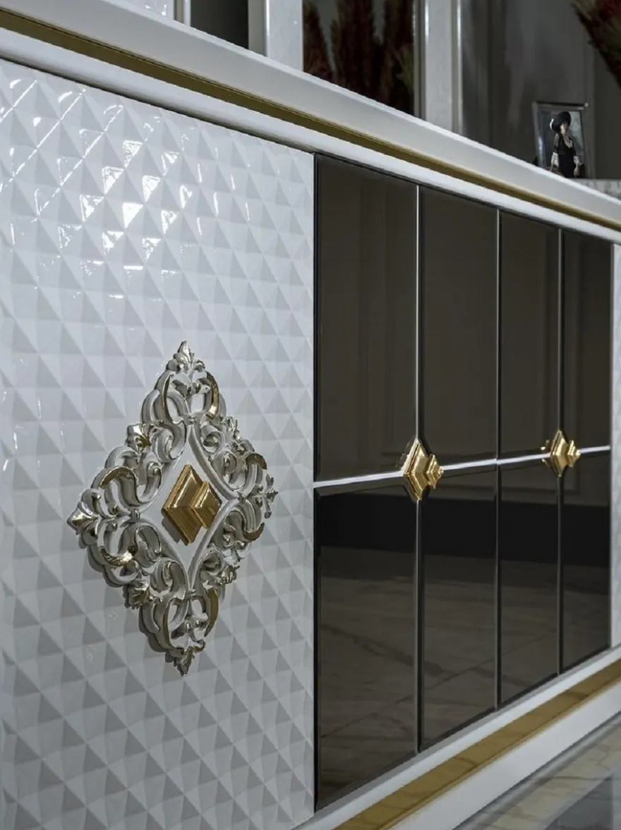 Casa Padrino Luxus Art Deco Möbel Set Weiß / Gold - 1 Sideboard & 2 Spiegel - Edel & Prunkvoll