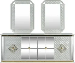 Casa Padrino Luxus Art Deco Möbel Set Weiß / Gold - 1 Sideboard & 2 Spiegel - Edel & Prunkvoll
