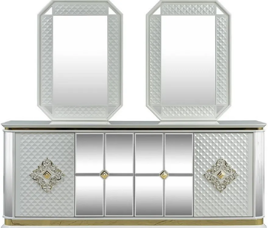 Casa Padrino Luxus Art Deco Möbel Set Weiß / Gold - 1 Sideboard & 2 Spiegel - Edel & Prunkvoll
