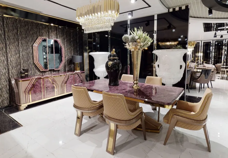 Casa Padrino Luxus Art Deco Möbel Set Lila / Grau / Gold - 1 Sideboard mit 4 Türen & 1 Wandspiegel - Art Deco Wohnzimmer & Hotel Möbel - Luxus Kollektion
