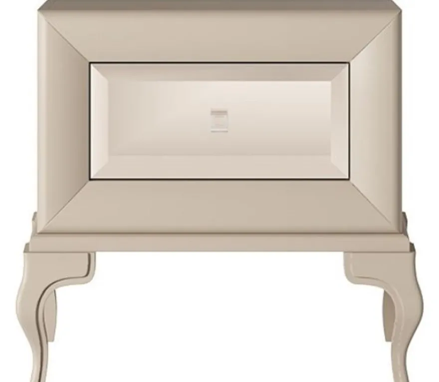 Casa Padrino Luxus Art Deco Nachttisch Beige / Braun 70 x 42 x H. 65 cm - Verspiegelter Beistelltisch mit Schublade - Luxus Schlafzimmer Möbel - Luxus Art Deco Möbel