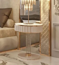 Casa Padrino Luxus Art Deco Nachtkommode Weiß / Grau / Gold 60 x 45 x H. 66 cm - Nachttisch mit Schublade und Kunstmarmor Platte - Art Deco Schlafzimmer Möbel - Luxus Schlafzimmer Möbel