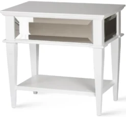 Casa Padrino Luxus Art Deco Nachttisch Weiß 60 x 40 x H. 56 cm - Verspiegelter Beistelltisch mit Schublade - Schlafzimmer Möbel - Kinderzimmer Möbel - Art Deco Möbel - Luxus Möbel