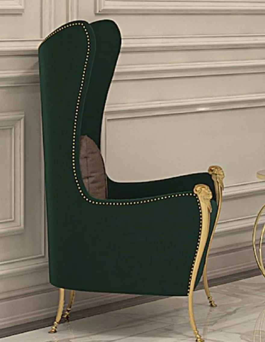 Casa Padrino Luxus Art Deco Ohrensessel Grün / Gold 72 x 75 x H. 118 cm - Wohnzimmer Sessel - Art Deco Wohnzimmer Möbel