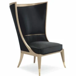 Casa Padrino Luxus Art Deco Ohrensessel Schwarz / Beige / Gold H. 123 cm - Hotel Möbel