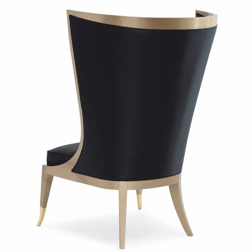Casa Padrino Luxus Art Deco Ohrensessel Schwarz / Beige / Gold H. 123 cm - Hotel Möbel