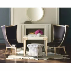 Casa Padrino Luxus Art Deco Ohrensessel Schwarz / Beige / Gold H. 123 cm - Hotel Möbel