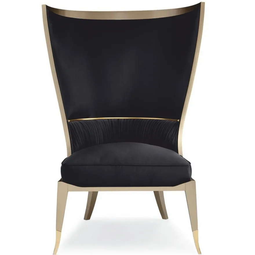 Casa Padrino Luxus Art Deco Ohrensessel Schwarz / Beige / Gold H. 123 cm - Hotel Möbel