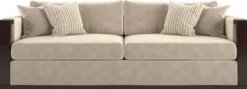 Casa Padrino Luxus Art Deco Samt Sofa Beige / Dunkelbraun Hochglanz / Gold 245 x 95 x H. 75 cm - Edles Wohnzimmer Sofa - Luxus Qualität