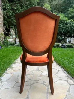 Casa Padrino Luxus Art Deco Samt Esszimmer Stuhl Orange / Braun - Art Deco Massivholz Stuhl - Art Deco Esszimmer Möbel - Art Deco Möbel - Art Deco Einrichtung - Luxus Möbel im Art Deco Stil