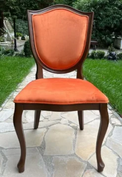 Casa Padrino Luxus Art Deco Samt Esszimmer Stuhl Orange / Braun - Art Deco Massivholz Stuhl - Art Deco Esszimmer Möbel - Art Deco Möbel - Art Deco Einrichtung - Luxus Möbel im Art Deco Stil