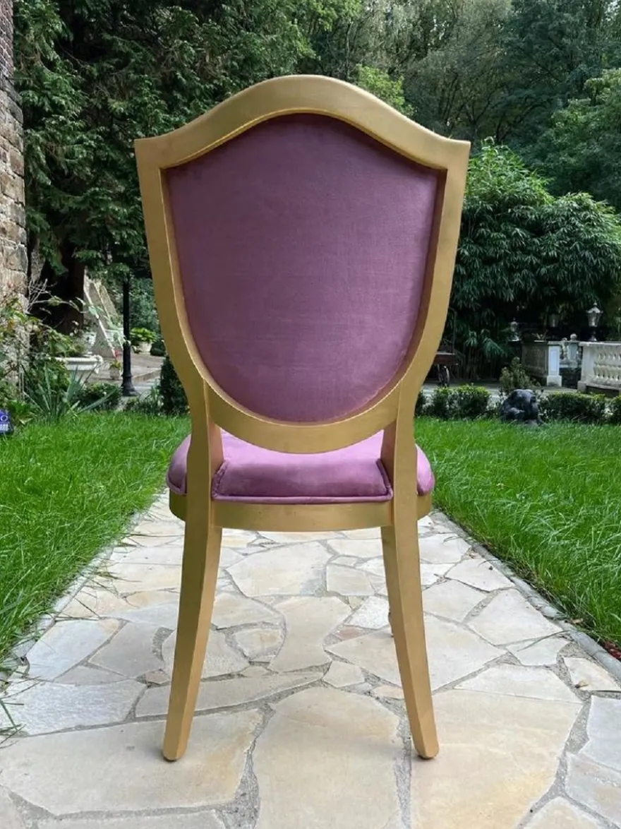 Casa Padrino Luxus Art Deco Samt Esszimmer Stuhl Lila / Gold - Art Deco Massivholz Stuhl - Art Deco Esszimmer Möbel - Art Deco Möbel - Art Deco Einrichtung - Luxus Möbel im Art Deco Stil