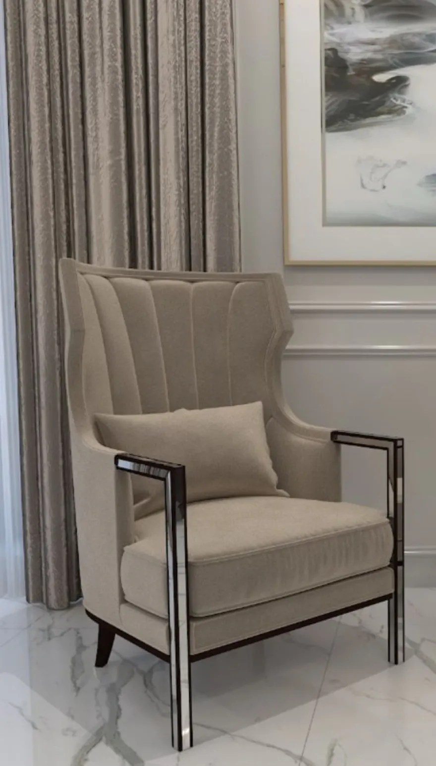 Casa Padrino Luxus Art Deco Samt Sessel Grau / Schwarz / Silber 70 x 75 x H. 100 cm - Edler Wohnzimmer Sessel - Luxus Qualität - Art Deco Möbel