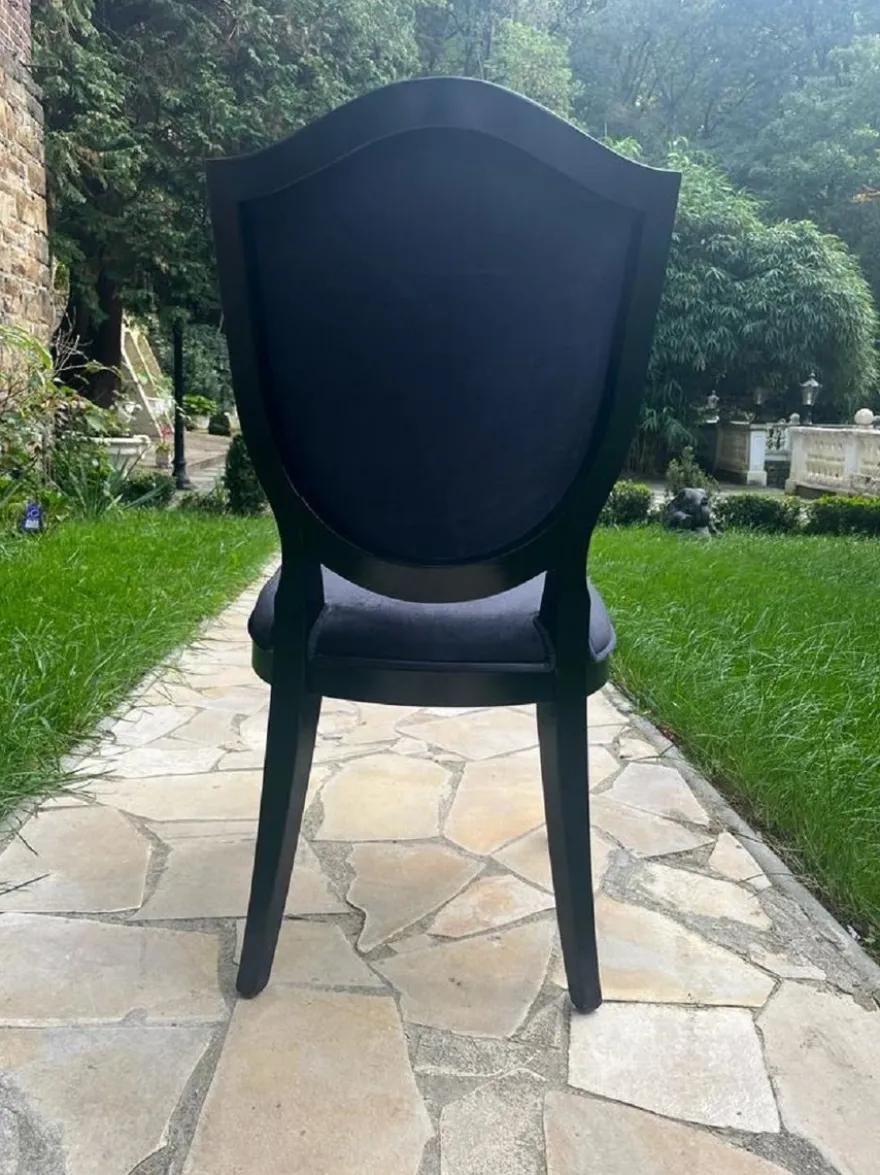 Casa Padrino Luxus Art Deco Samt Esszimmer Stuhl Schwarz - Art Deco Massivholz Stuhl - Art Deco Esszimmer Möbel - Art Deco Möbel - Art Deco Einrichtung - Luxus Möbel im Art Deco Stil