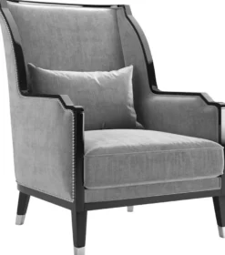 Casa Padrino Luxus Art Deco Samt Sessel Grau / Schwarz / Silber 75 x 90 x H. 103 cm - Edler Wohnzimmer Sessel - Luxus Qualität - Art Deco Möbel