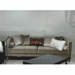 Casa Padrino Luxus Art Deco Samt Sofa Olivgrün / Dunkelbraun 235 cm - Wohnzimmer Möbel