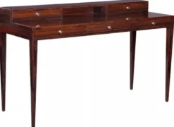 Casa Padrino Luxus Art Deco Schreibtisch mit 5 Schubladen Dunkelbraun 140 x 55 x H. 86 cm - Massivholz Bürotisch - Büro Möbel - Art Deco Möbel - Luxus Möbel