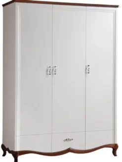 Casa Padrino Luxus Art Deco Schlafzimmerschrank Weiß / Dunkelbraun 164,2 x 62,5 x H. 209,5 cm - Kleiderschrank mit 3 Türen und Schublade - Schlafzimmermöbel