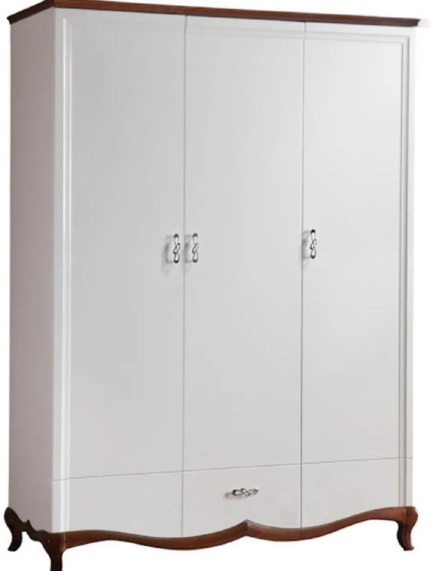 Casa Padrino Luxus Art Deco Schlafzimmerschrank Weiß / Dunkelbraun 164,2 x 62,5 x H. 209,5 cm - Kleiderschrank mit 3 Türen und Schublade - Schlafzimmermöbel
