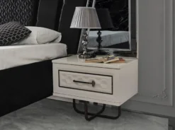 Casa Padrino Luxus Art Deco Schlafzimmer Set Schwarz / Weiß / Bronze - 1 Doppelbett mit Kopfteil & 2 Nachtkommoden - Art Deco Schlafzimmer Möbel - Luxus Schlafzimmer Möbel - Luxus Einrichtung