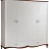 Casa Padrino Luxus Art Deco Schlafzimmerschrank Weiß / Dunkelbraun 204,4 x 62,5 x H. 209,5 cm - Kleiderschrank mit 4 Türen und 2 Schubladen - Schlafzimmermöbel