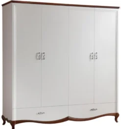 Casa Padrino Luxus Art Deco Schlafzimmerschrank Weiß / Dunkelbraun 204,4 x 62,5 x H. 209,5 cm - Kleiderschrank mit 4 Türen und 2 Schubladen - Schlafzimmermöbel