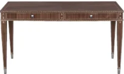 Casa Padrino Luxus Art Deco Schreibtisch mit 2 Schubladen Braun / Silber 141 x 70 x H. 75 cm - Massivholz Bürotisch - Büro Möbel - Art Deco Möbel - Luxus Möbel