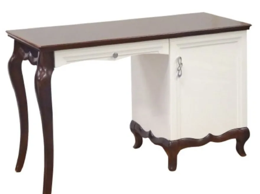 Casa Padrino Luxus Art Deco Schreibtisch mit Tür und Schublade Weiß / Dunkelbraun 136,3 x 48 x H. 78,2 cm - Büromöbel