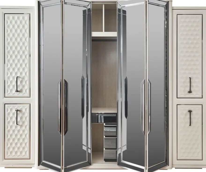 Casa Padrino Luxus Art Deco Schlafzimmerschrank Weiß / Bronze 280 x 60 x H. 229 cm - Verspiegelter Kleiderschrank mit 4 Türen - Schlafzimmer Möbel - Art Deco Möbel - Luxus Möbel - Luxus Einrichtung