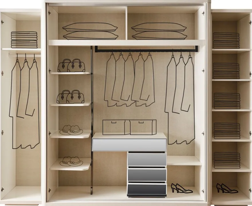Casa Padrino Luxus Art Deco Schlafzimmerschrank Weiß / Bronze 280 x 60 x H. 229 cm - Verspiegelter Kleiderschrank mit 4 Türen - Schlafzimmer Möbel - Art Deco Möbel - Luxus Möbel - Luxus Einrichtung