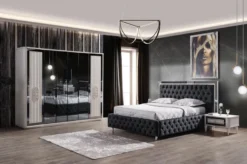 Casa Padrino Luxus Art Deco Schlafzimmerschrank Weiß / Schwarz 265 x 67 x H. 220 cm - Edler Massivholz Kleiderschrank mit 6 verspiegelten Türen - Schlafzimmer Möbel - Luxus Qualität
