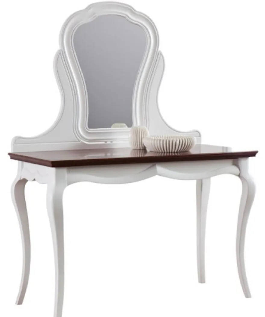 Casa Padrino Luxus Art Deco Schminktisch Weiß / Dunkelbraun 118 x 56,2 x H. 157,5 cm - Edle Schminkkonsole