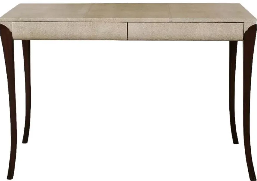 Casa Padrino Luxus Art Deco Schreibtisch mit 2 Schubladen Creme / Dunkelbraun 119 x 66 x H. 77 cm - Massivholz Bürotisch mit geprägtem Leder - Büro Möbel - Art Deco Möbel - Luxus Möbel