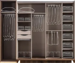 Casa Padrino Luxus Art Deco Schlafzimmerschrank Weiß / Braun 261 x 73 x H. 221 cm - Verspiegelter Massivholz Kleiderschrank - Art Deco Schlafzimmer Möbel