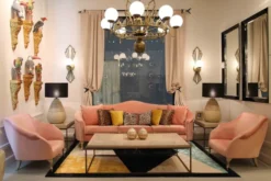Casa Padrino Luxus Art Deco Sessel Rosa / Grau 85 x 85 x H. 88 cm - Wohnzimmer Sessel - Hotel Sessel - Wohnzimmer Möbel - Hotel Möbel - Luxus Art Deco Möbel