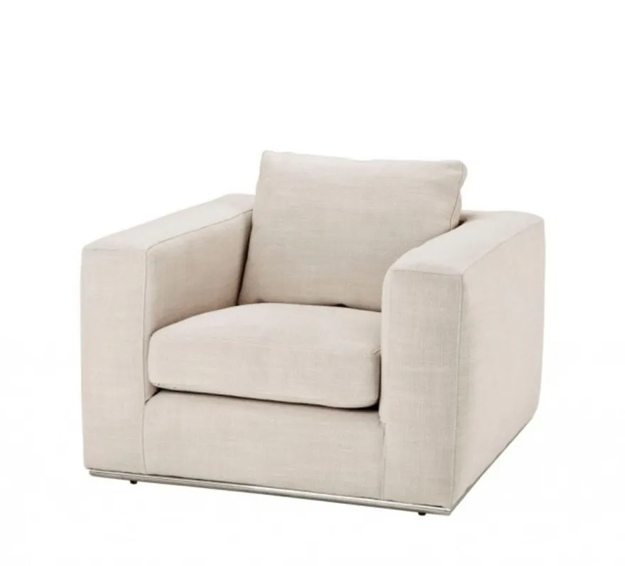 Casa Padrino Luxus Art Deco Sessel aus Kiefernholz und Stoff in Panama Natural und Hellgrau - 94 x 100 x 76 cm